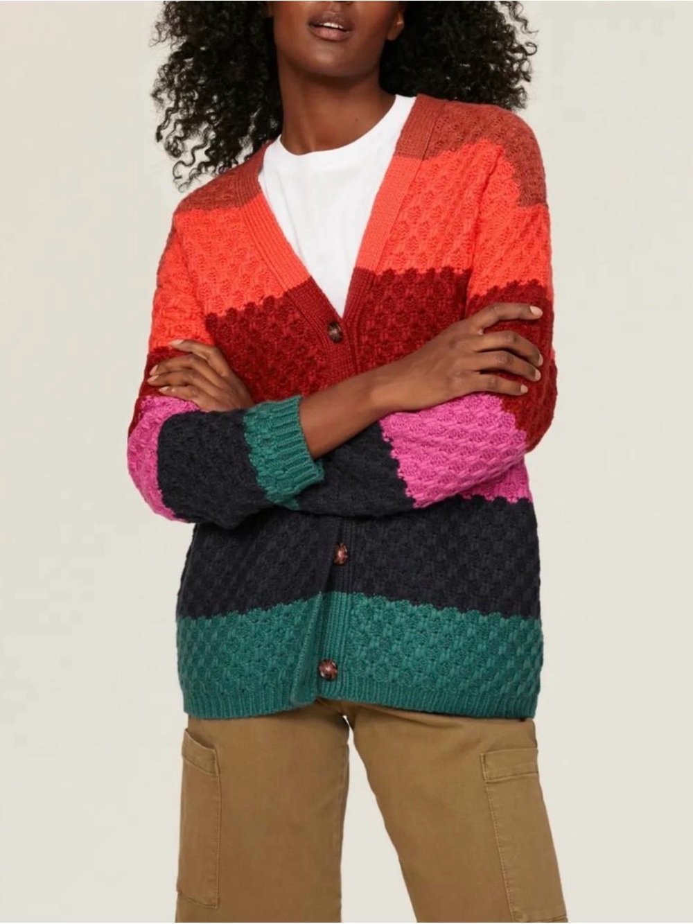 NWT Marine Layer Brielle Colorblock V-Neck Oversized Cardigan Sweater-Multicolor